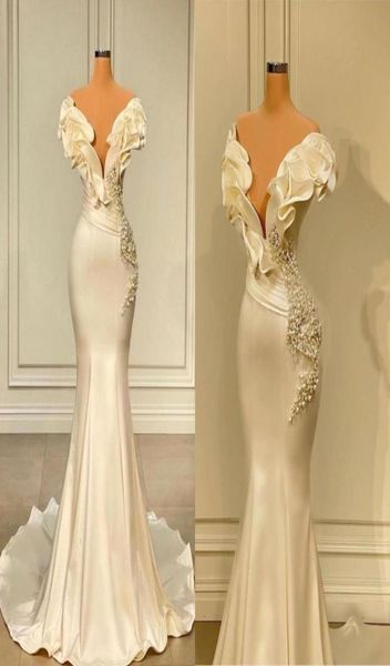 Nuevos vestidos de noche diseñados Sirena Mangas casquillo Hasta el suelo Flores Perlas con cuentas Vestidos largos para ocasiones especiales Ropa formal BC109916577339