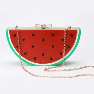 Forme de pastèque conçue Sacs de soirée au citron acrylique Fruit Fruit Crystal Bow Sac à main Diamond Femmes Messager Purse 202