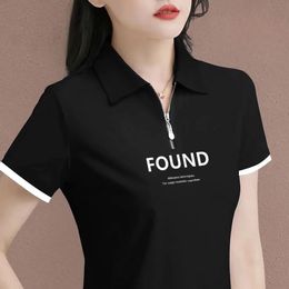 Polo de styliste à manches courtes pour femmes, T-shirt authentique, nouveau tempérament à revers, couleur unie, haut d'été, 100%