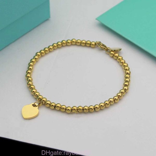 Designer 10mm Gold Heart Bracelet Femmes En Acier Inoxydable 4mm Perles Brins Bracelets Cadeaux Pour Petite Amie Accessoires Rose Rouge Vert Bleu En Gros