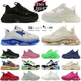 Diseñador 17FW Triple S Hombres Mujeres Zapatos casuales Zapatillas de deporte Plataforma Bronceado Suela transparente Negro Blanco Gris Rojo Rosa Azul Royal Neon Green Zapatillas deportivas para hombre Zapato deportivo 36-45