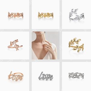 Ontwerper 18K Rose Gold Jewelry Ring Leaf Olive Branch Love Girl