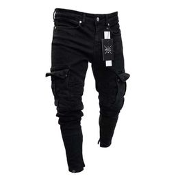 Designer 19SS Mens Designer Jeans Noir Ripped Distressed Holes Design Jean Crayon Pantalon Poches Hommes Pantalones276s