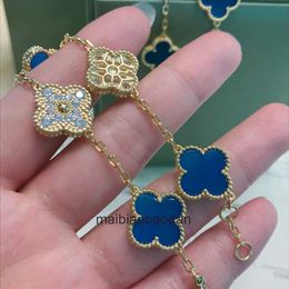 Designer 1to1 Bangle Luxury sieraden 925 Sterling Silver Fanjia Vijf bloemarmband geplateerd met 18K goud Blue Jade Marrow Diamond Hand Sieraden Hoge versie