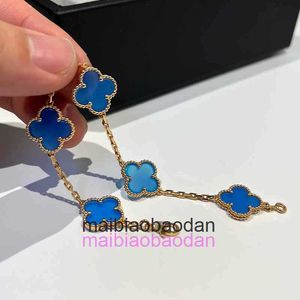 Designer 1to1 Bangle Luxury Bijoux Fanjia S925 STERLING Silver Lucky Leaf Grass Blue Agate Placing Five Flower Bracelet for Men and Women High Edition