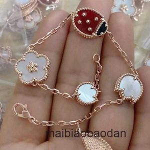 Designer 1to1 Bangle Luxury Jewelry High Version Fanjia Clover Ladybug Bracelet 18K Rose Gold Double face Bracelet Jade Lucky