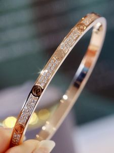 Designer 2 lignes Vis de diamant bracelet luxe bracelet mince en or rose avec diamant pour femmes hommes Top V-Gold 18K Silver Bracelet Open Style Boîte de bijoux de mariage