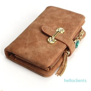 Designer-2019 New Fashion Women Wallet DrawString Nubuck Leather Zipper Wallet's Short Design Purse Retro Retro Tassels CLUT306W