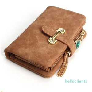 Designer-2019 New Fashion Women Wallet DrawString Nubuck Leather Zipper Wallet's Short Design Purse Pourse Retro Retro Tassels CLUT2787