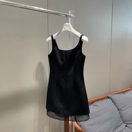 Milan Runway Dress 2024 Black Spaghetti Braps Mini Women Dress Designer Triangle Logo Mesh Dresses Dames Party 51101