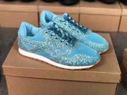 Designer 2020 femmes baskets en cuir baskets basses mode bleu paillettes coureur chaussures chic fille chaussures décontractées taille 35-43