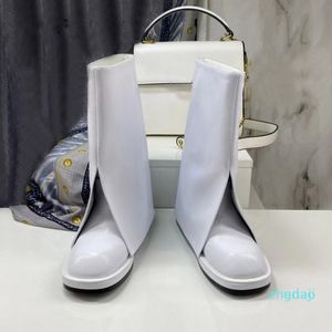 Diseñador Otoño Dividir Tenedor Pantalones Zapato Mujer Botas Cuero Punta redonda Botines Blanco Negro Calle Zapatos de vestir