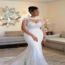 Designer 2021 Mermaid Weddding Dreses Avec Wrap Perles Cristal Dentelle Appliqued Sexy Robes De Mariée sud-africain Plus La Taille Mariage 211D