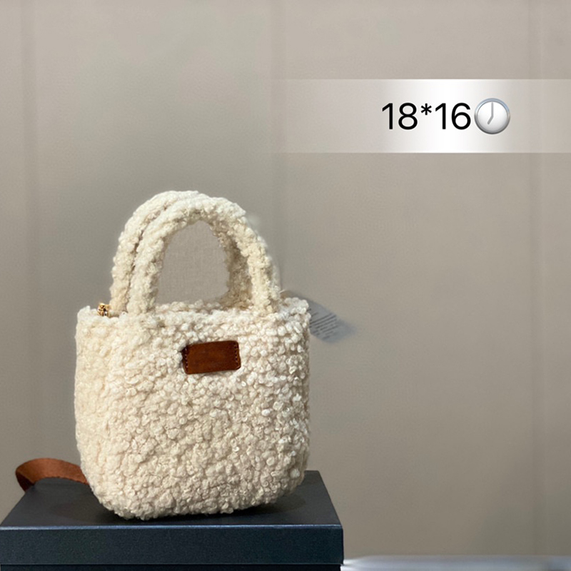 Дизайнер 2022 Ягненка Пушистая ведра сумочка сумка мини -повседневное одно плечо перекрестное плечо магнитное мешок мех кнопки