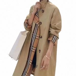 Designer 2022 Trench-Coat de luxe européen et américain de style à carreaux de mode couture faux deux manteaux de tranchées mi-longues en vrac pour femmes t9jV #