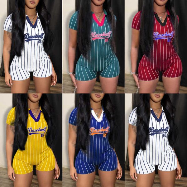 Designer 2023 nouveau Baseball femmes Fitness combinaisons mode lettres imprimé col en V rayure verticale Sexy body pour les femmes