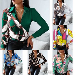 Designer 2023 Spring Long Sleeve Blouses Domans nieuw bedrukt shirt plus maat 3xl mode -tops