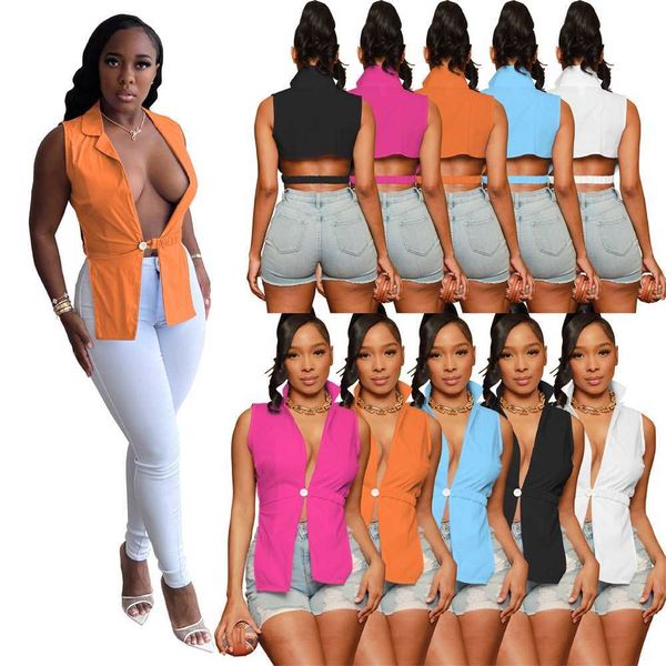 Diseñador 2023 Ropa para mujer Summer NUEVA Moda Sexy Split Shirt Color sólido Tops sin mangas simples TEE 5 COLORES