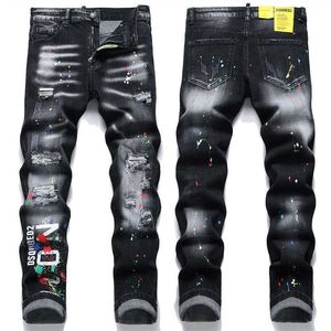 Designer 2023D2 Jeans Second Square Rouge Slim Fit Coton Bullet Noir Quatre Saisons Encre Lancer Processus DSQ