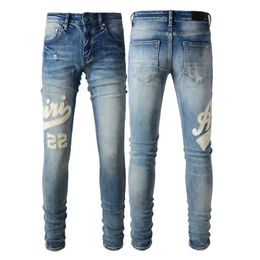 Designer 2024 Amirs Hommes Violet Ksubi High Street Hole Star Patch Femmes Broderie Denim Stretch Pantalon Slim Fit True Jeans 54
