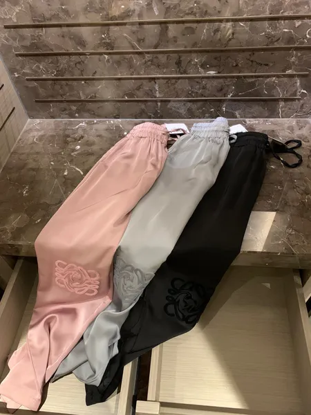 Pantalones holgados de cintura alta con cordón para mujer, pantalón largo con patrón bordado, flocado, de diseñador, para verano, 2024