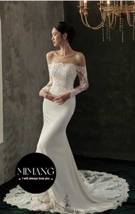 Designer 2024 Nouvelle robe de mariée légère en dentelle Elegant Bride Bateau Sweep Train Robe