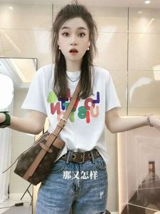 Designer 2024 SS Koreaanse zomer losgekleurde brief bedrukte korte mouwen T-shirt damesontwerp sense sense casual veelzijdige bodem top Instagram