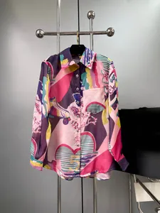 Designer 2024 Damesblouses Summer Patchwork Rapel Rapel Lange mouw Blouse Shirt Mode Elegante tops