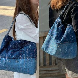 Designer 22Bag 10A Topkwaliteit denim draagtas met pailletten Luxe boodschappentas Damesketting Bin Bag 37 en 42 cm schoudertas High-end crossbody handtas portemonnee portemonnee