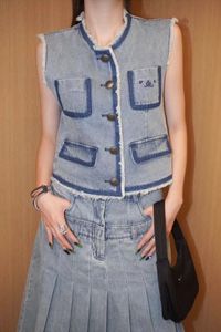 Ontwerper 23PA NIEUW DENIM VEST JURK Mode Knapper pocket Tooling Vest Denim Rok Suit