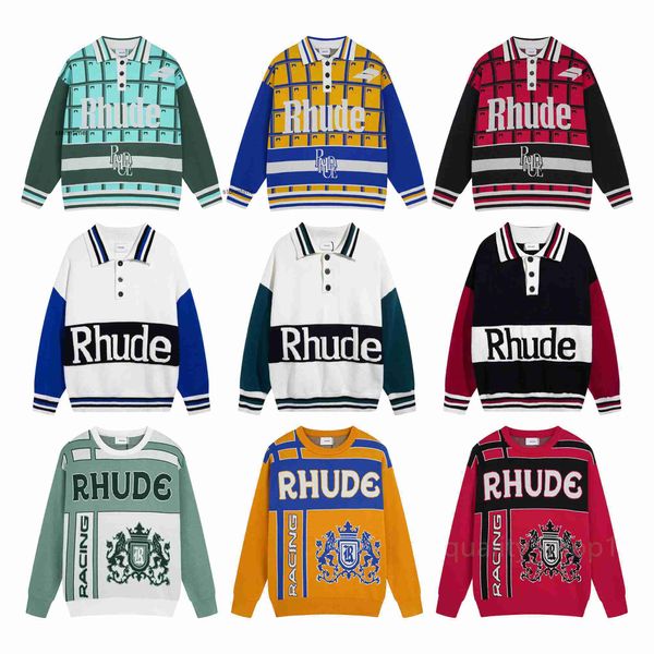 Designer 23SS Homme Pulls Rhude Jumpers Mode Luxe Tricoté Pull En Laine Hommes Casual Pull Manches Longues Lâche Fit Femmes Sweat-shirts D'hiver