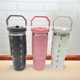 Designer 30 oz tasses gobelet à poignée vieille fleur gobelets isolés colorés couvertes paille en acier inoxydable tasse Termos avec logo