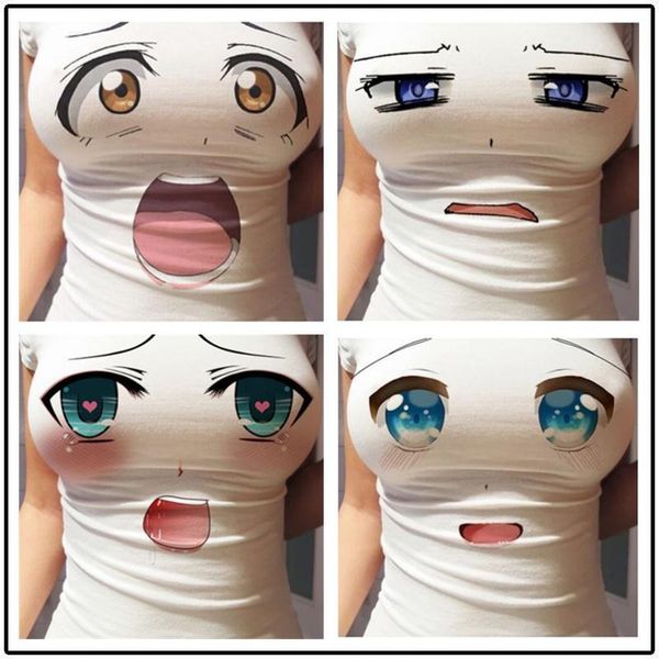 Diseñador 3D Sexy Big Breast Milk Show Breast Big Eyes Expression Bag Mujer Anchor T Manga corta Tight Fit Highlight T-shirt Mujer Top