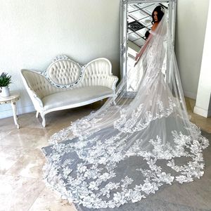 Voile de mariage cathédrale de styliste 3M, en dentelle appliquée, bord coupé ondulé, accessoires pour cheveux en Tulle doux, Long voile de mariée avec peigne