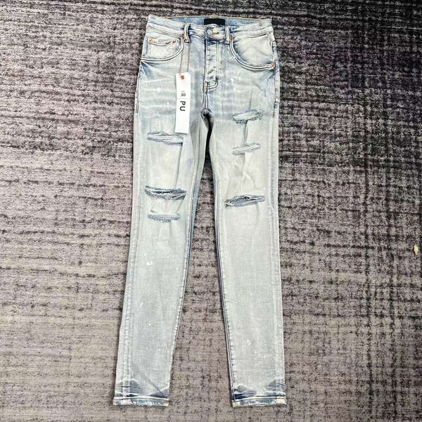 Diseñador 40 Off ~ Jeans Men's Purple Man Skinny Rispped Slim Pantalones rectos de la altura de la moda de la moda.