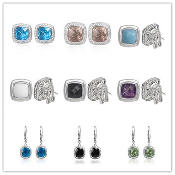 Designer 50% de réduction DY Boucles d'oreilles à la mode pour femmes élégantes incrustées de carré noir Cystal Zircon câble torsadé classique haute bijoux cadeaux de fiançailles de mariage bijoux