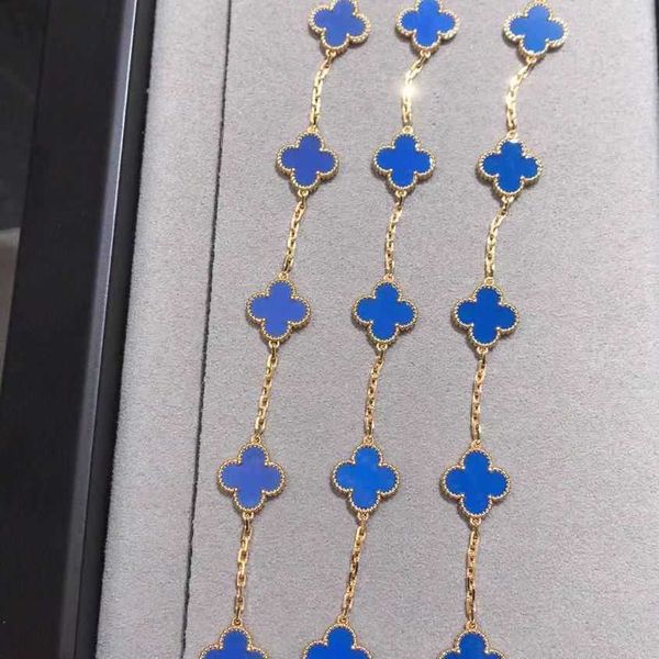 Designer 925 Pure Silver Van Blue Agate Four Leaf Grass Bracelet plaqué avec une haute précision Gold Lucky Precision
