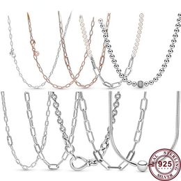 Designer 925 Silver Fit Pandoraer Collier Pendant Heart Women Jewelry Exquisite Chain Link Me Série