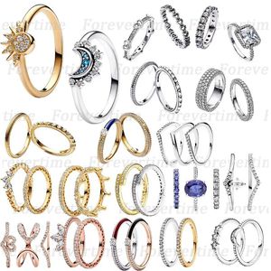Designer 925 Anneau de mariage en argent pour les femmes Gift de fiançailles diamant avec boîte Pandoras Sparkbone Stacking Sun Moon Ring Set High Quality 1: 1 Lady Jewelry