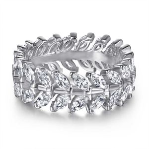 Designer 925 Sterling Silver Diamond Full Leaf Ring Anneaux Horse Eye Brand femelle