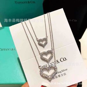 Diseñador de plata de ley 925 conjunto cadena melocotón corazón lleno de diamantes moda para mujer Collar de plata esterlina tiffay y co Amor