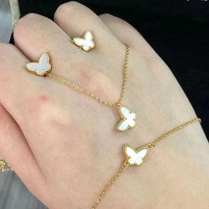 Designer 925 Sterling Silver Van vlinder ketting verguld met 18K witte fritillaria armband oorbellen sleutelbeen hogere versie