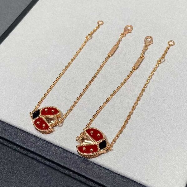 Diseñador 925 STERLING Silver Van Ladybug Bracelet chapada con prisión alta de precisión de oro rosa de 18k Versión de siete estrellas