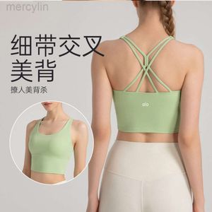 Diseñador Aloo Yoga Bra manga larga Primavera/Verano nuevo sujetador con absorción de impacto Camiseta deportiva sin mangas para mujer espalda Fitness Bra