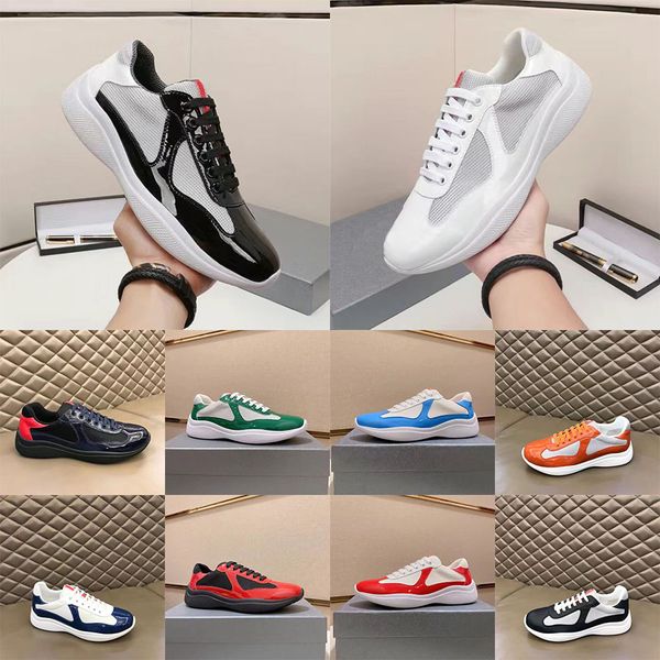 Diseñador America Cup Sneakers Hombres Zapatos de charol Low-top Lace-up Mesh Shoe Outdoor Flat Trainers Sport Sneaker