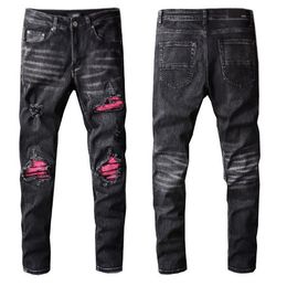 Designer American Black Ripped Am broderie High Street en détresse en difficulté Jeans de mode Pantalon denim