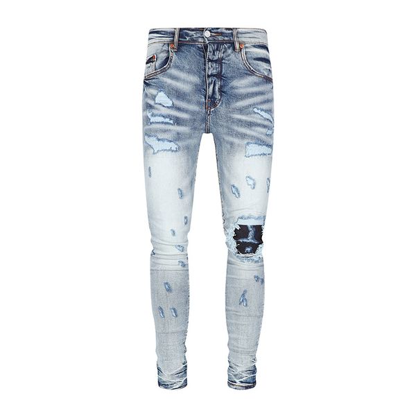 Designer American Blue PURPL High Street Ripped Distressed Trendy Broder Couple Black Jeans Denim Pants