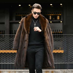 Manteau de vison américain de styliste pour hommes, Imitation pêche, loisirs, affaires, fourrure longue, HX8B