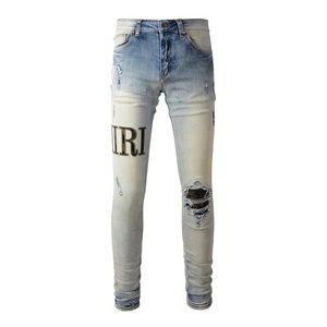 Designer Amirs Jeans voor Heren Jeans Wandelbroek Gescheurd Hiphop High Street Fashion Brand Pantalones Vaqueros Para Hombre Motorborduurwerk Nauwsluitend