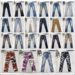 Designer Amirs Jeans pour hommes jeans violets High Street Hole Star Patch Pantalon à panneau de broderie étoile pour hommes et femmes, pantalon stretch slim fit, pantalon jean